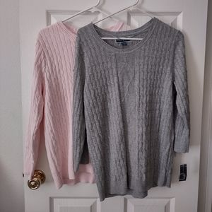 Two New Karen Scott Crewneck Cable Sweaters XL